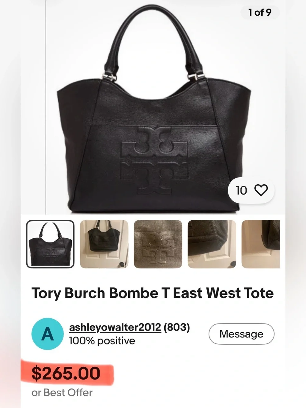 Tory Burch Bombe T Slouchy Satchel Soft Pebbled Leather Black VGUC